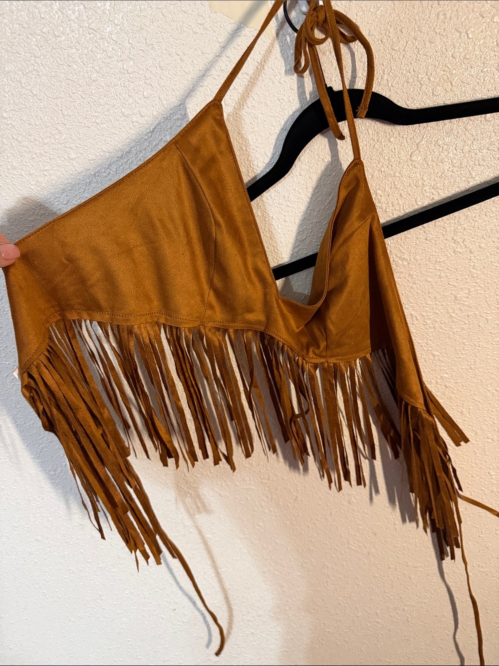 SHEIN Brown Fringe Crop Halter Top
